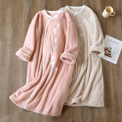 Nuevo camisón de franela gruesa de terciopelo para mujer, de otoño e invierno, de terciopelo coral, bata de baño larga