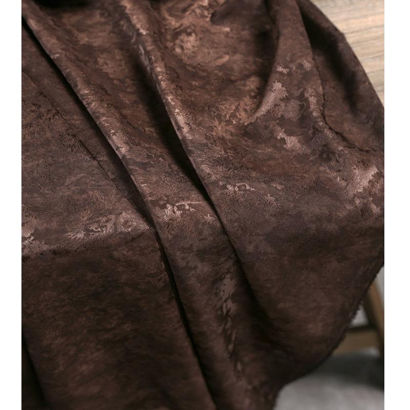 Vintage Brown Jacquard Satin Fabric Soft Worn Texture Dark Pattern Cloth for Sewing Women Shirt Dress Garment Design Material