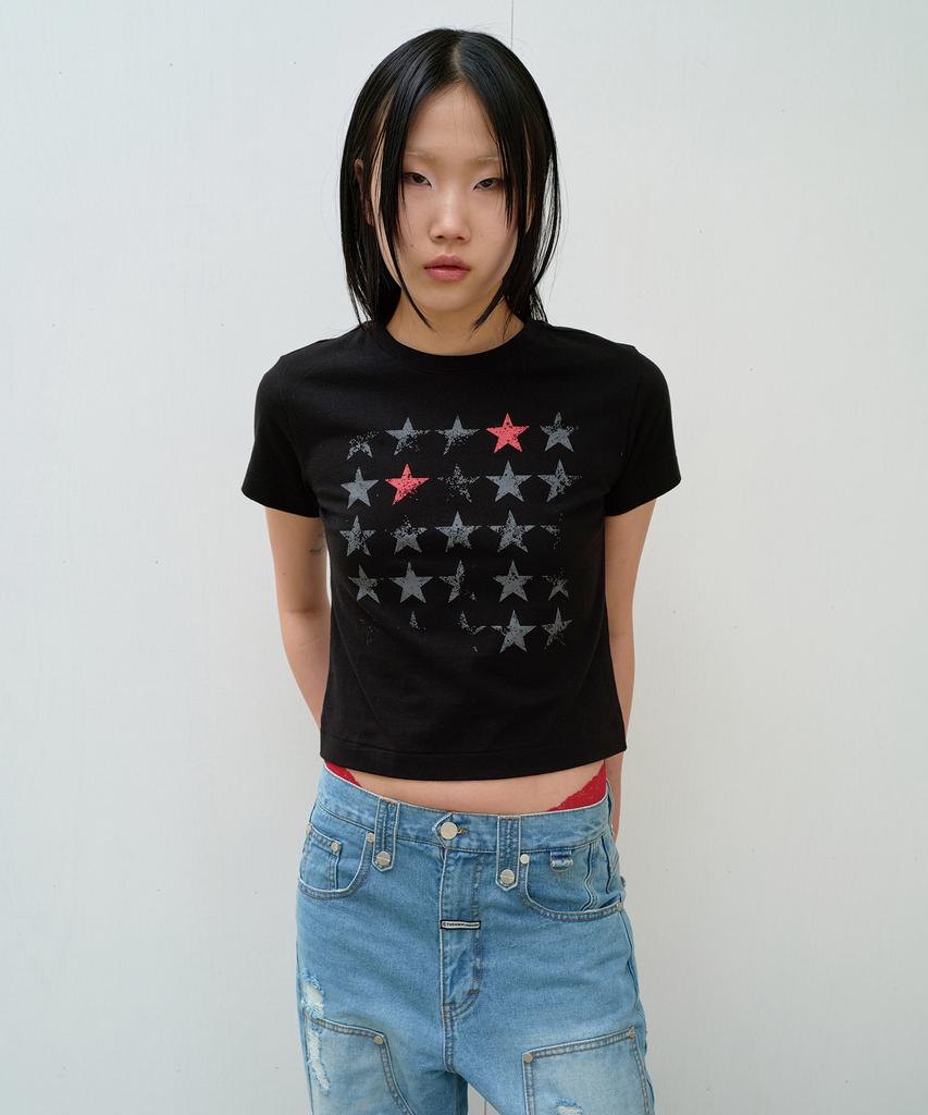 THEVINYLHOUSE Faded Star Tee Black