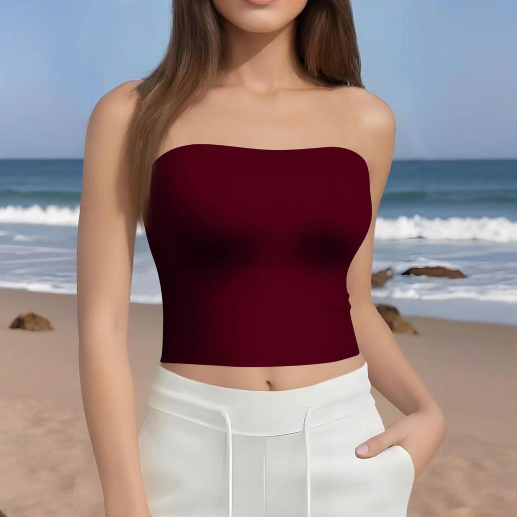 Korte topper for kvinner Sexy Cami Tank Sommer Tube Ermeløs Ensfarget Camisole Skjorte Vest