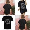 Damen Mädchen Lustiges Kurzarm Mond Katze Print Punk Gothic Lässiges Oberteil Bluse