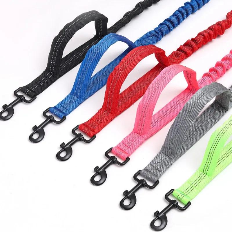 Dog Leash Double Handle Leashes for Dog Walking Reflective Dogs Chain Retractable Dogs Leash Nylon Elastic Chain for Pet Walker