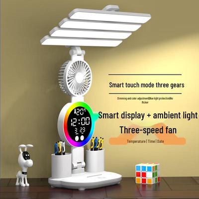 UOSU Rechargeable LED Desk Lamp with Eye Protection, Fan, Clock & Ambient Light