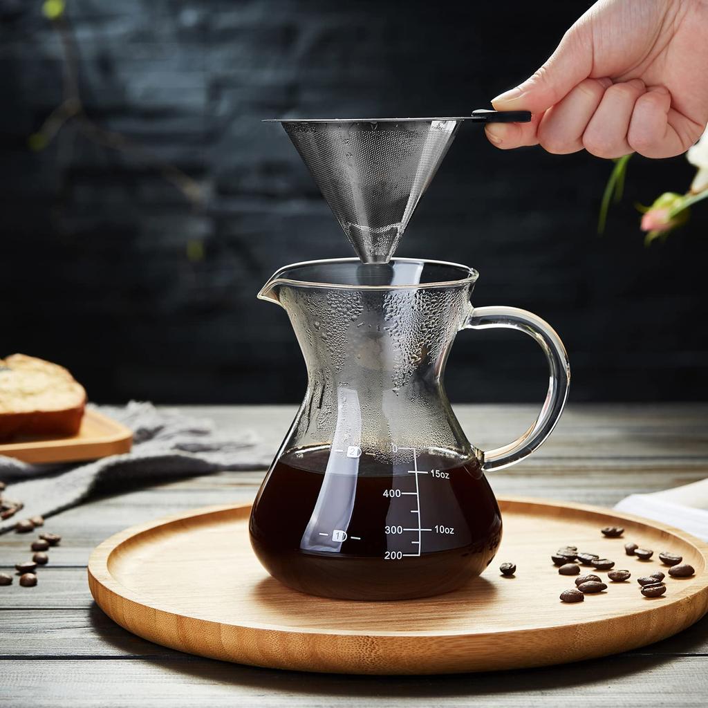 POKALOTEA Coffee Server, Drip Coffee Server, 500ml, No Paper Coffee Filter Required, Borosilicate Heat-Resistant Glass Pot and Reusable Stainless