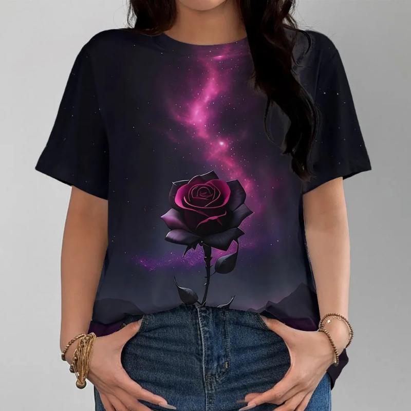 Fashion Women's Clothing High-end Round Neck Cool 3D Print Simple T-Shirts