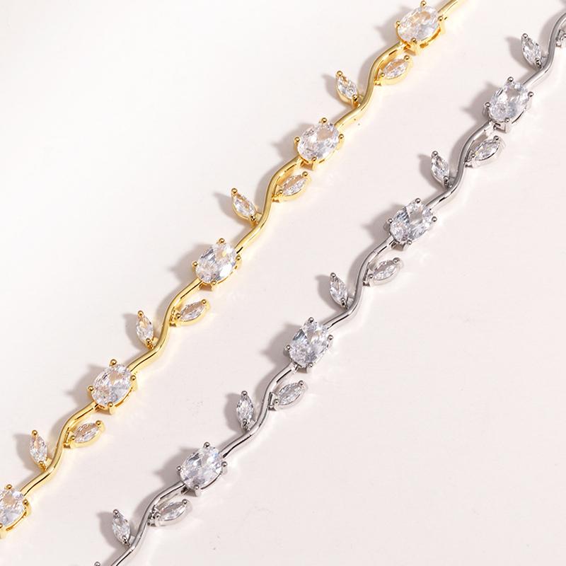 Colorful Leaf Cubic Zirconia Cz Crystal Bridal Bridesmaid Wedding Jewelry Bracelets Gift For Women Mom On Wedding Day
