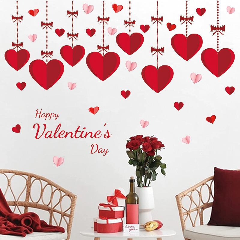 Valentine's Day Atmosphere Decor Stickers Heart-shaped Romantic Sweetheart Balloon Stickers For Glass Windows Display Windows
