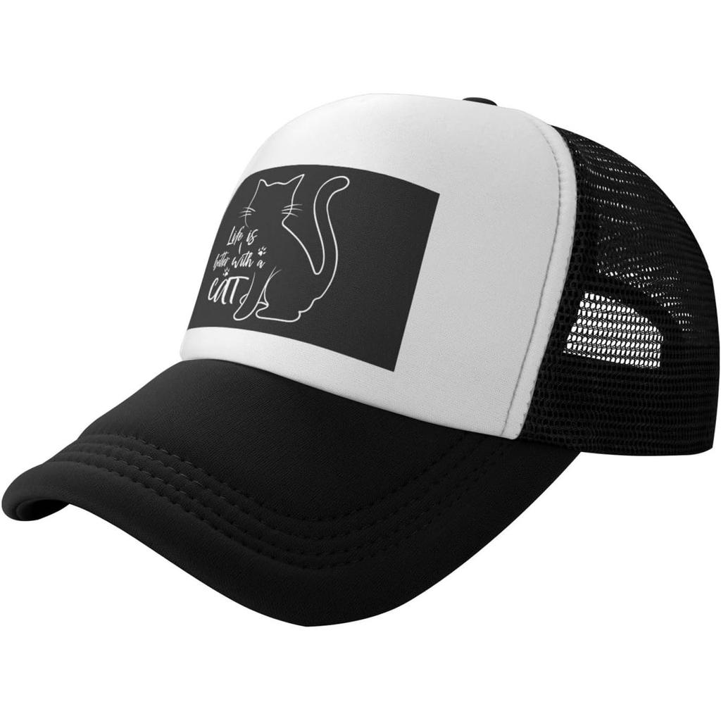 Life Is Better with Cat Trucker Hat Mesh Snapback Cap Graphic Print Adjustable Baseball Hat