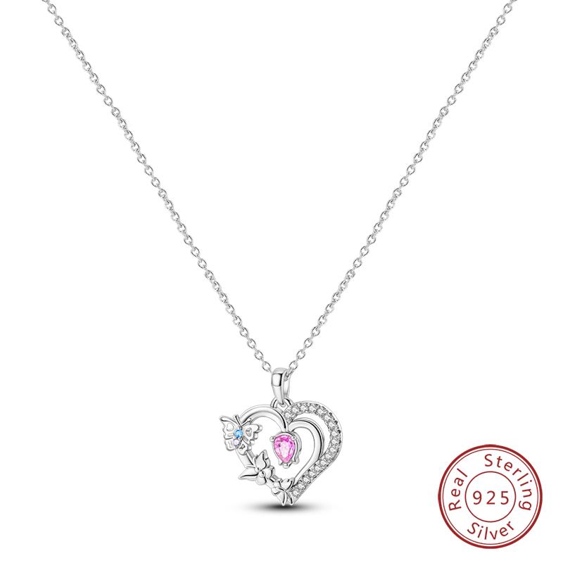 925 Silver Luminous Firefly Heart Shaped Zircon Pendant Necklace For Women Fashion Anniversary Birthday Jewelry Gifts