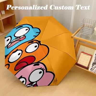 Windproof Folding Umbrella, 8‑Rib Auto Open Close Amazing World of Gumball Umbrella for Rain Sun Protection