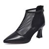 Mesh hollowed out spring new pointed head bag head matte leather breathable thick heel medium heel mesh cool boots