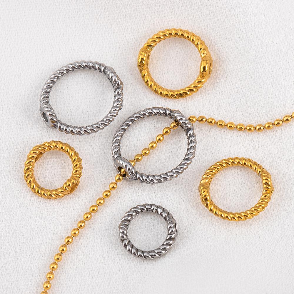 5pcs Stainless Steel Lace Beads Set Bead Ring Double Hole DIY Handmade String Bead Hollow Loose Spacer Beads Jewelry Accessories