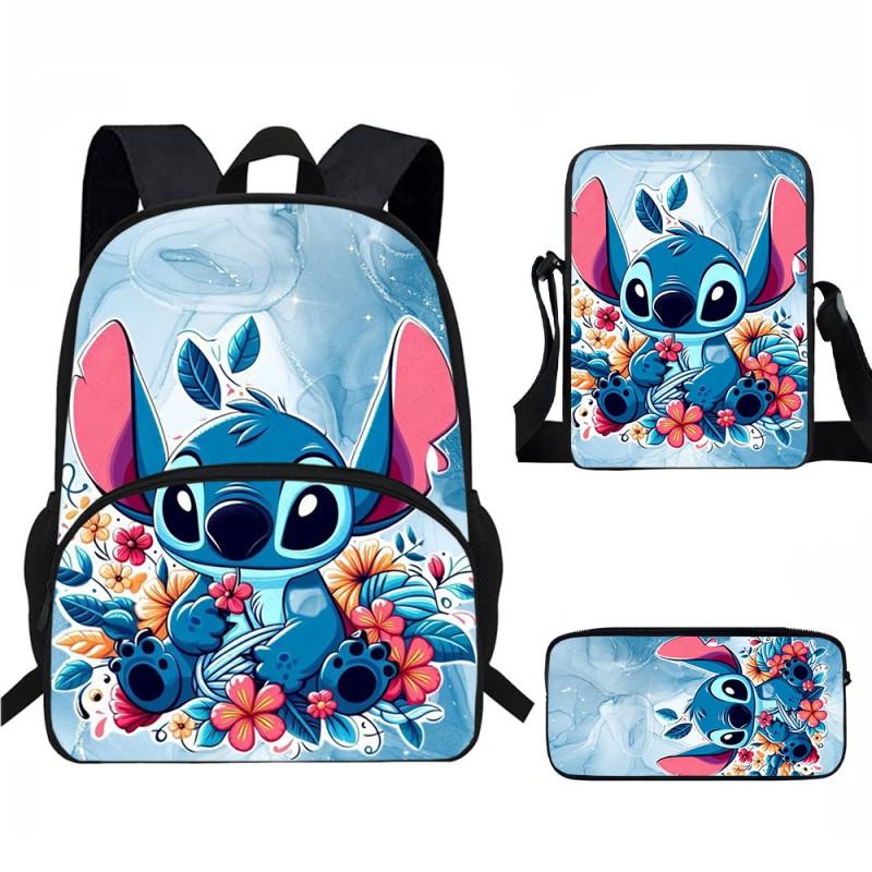 Stitch Kids School Backpack Set Elementary Students Oxford Fabric Ergonomic Design Printed Cartoon 3-Piece Bundle