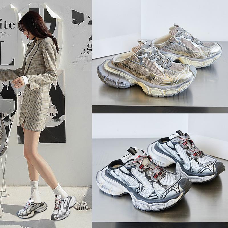 2025 Damen Retro Sommer Papa Schuhe: 9. Generation Halbslip 3XL Sportliche Baotou-Hausschuhe