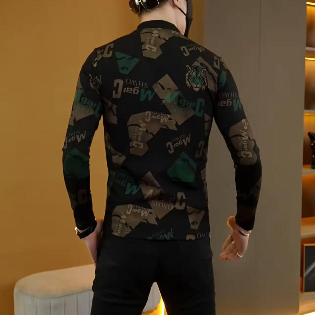 Trendig Herrhuvtröja med Rund Hals och Långa Ärmar - Koreansk Stil Höst/Vinter Baslager Skjorta för Medelålders Män