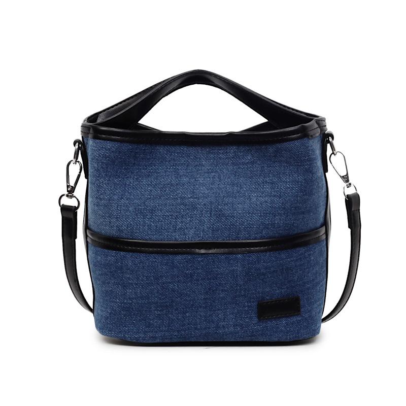 Denim Shoulder Bag Women Fashion Brown Leather Trim Crossbody Tote Bag Casual Everyday Small Handbag