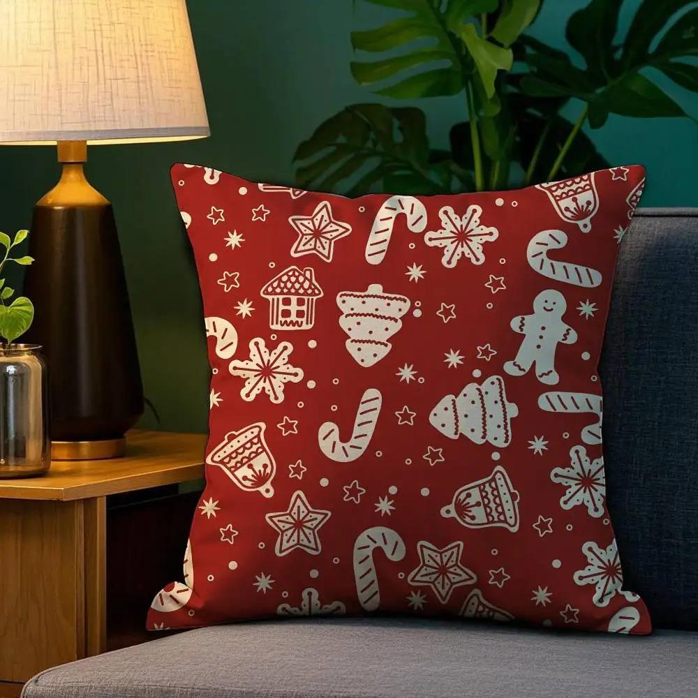 Christmas Red Bell Socks Printed Pillow Cover Sofa Decoration Home Printing Cute Pillowcase Festival Home Decoration
