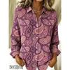 Damen Langarm Revers mit Cashewblumen-Print Knopfleiste Lässiges Hemd für Frühling und Herbst Elegantes Tägliches Damenoberteil