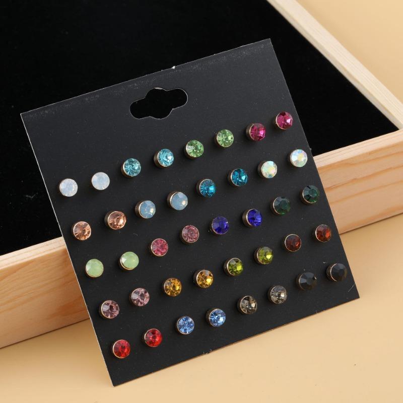 Wind paper card stud earrings niche diamond earrings versatile combination card jewelry set female pearl