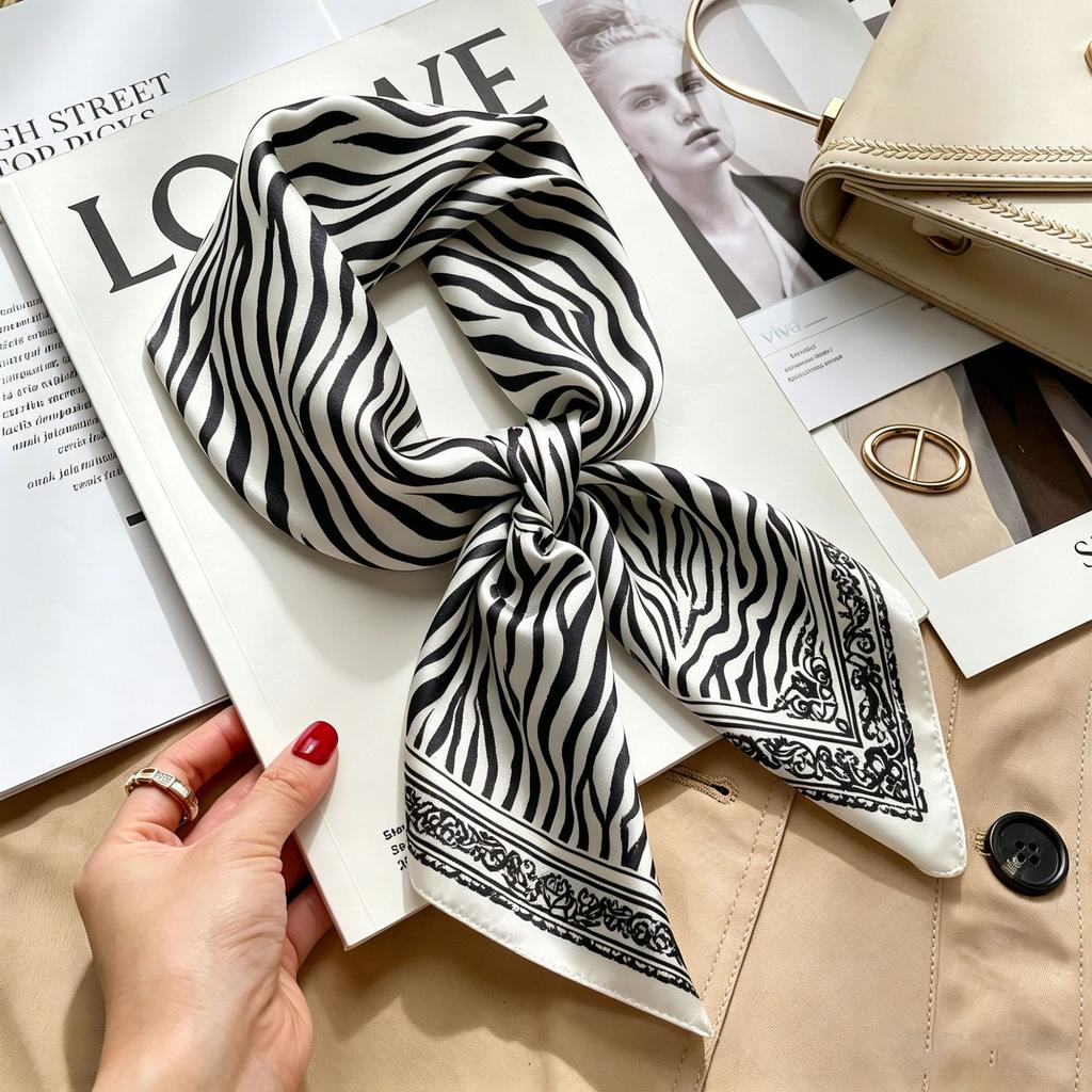 Simple temperament Spring and summer female imitation silk scarf versatile Korean version casual small square scarf neck protection decorative scarf