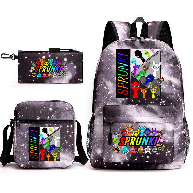 Sprunki Student Starry Sky School Bag Three-piece Rhythm Box Teen Backpack Men's and Women's Casual L
