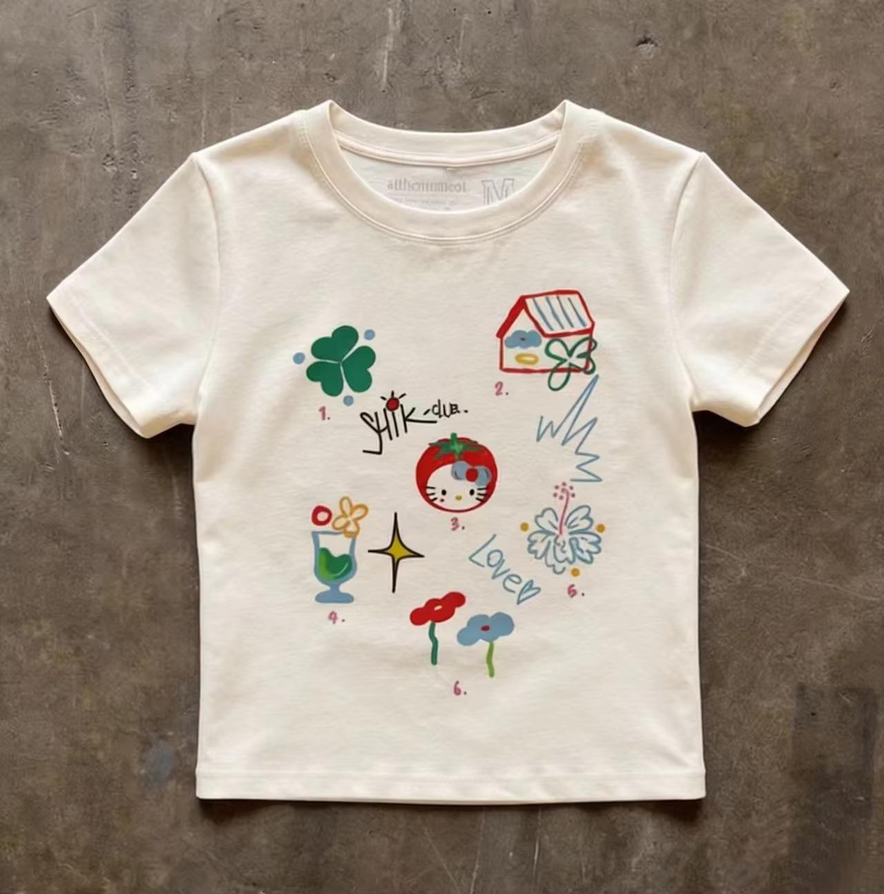 

Sanrio 2026 Summer Comic Form Hello Kitty Image 100 Cotton Printed Casual Tshirt Adult Children Parentchild Top Casual Wear S