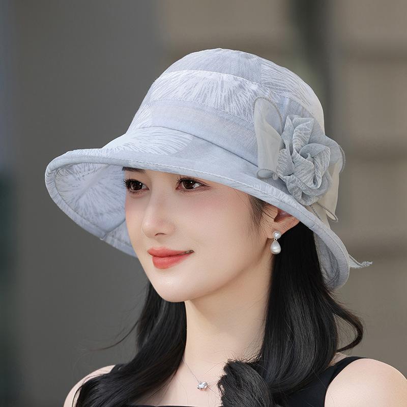 Spring and Summer Middle-aged and Elderly Flower Mesh Hat Women's Temperament Fashion Casual Thin Foldable Travel Visor