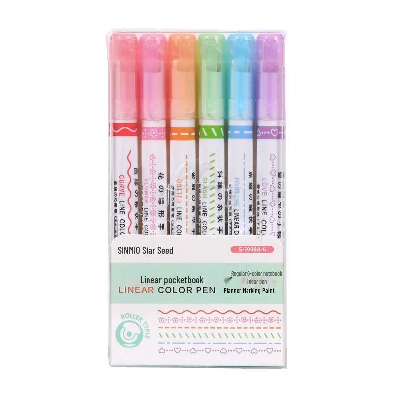 Floral Outline Dual Line Quick-Dry Highlighter Pen Set for Journaling and Student Use