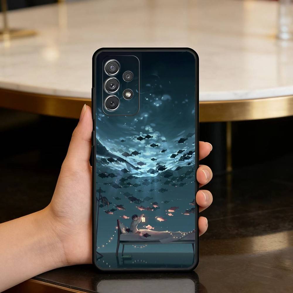 Night Water Dream Art Soft Silicone Black Cover Phone Case For Samsung Galaxy A73,A72,A71,A70,A53,A52,A51