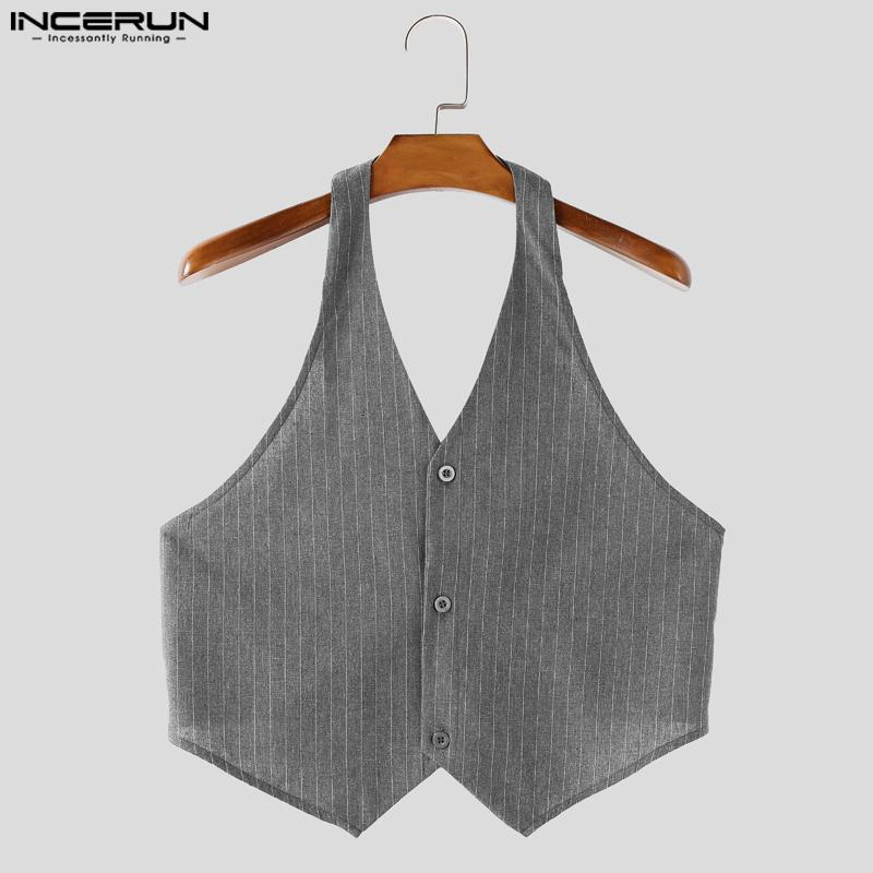 INCERUN Two Pieces Men Halter Neck Sleeveless Vest and Zipper Up Long Suit Pants Sets