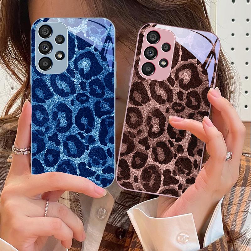 Graues Leoparden-Twill für Samsung Galaxy S10 4G S20 11E 30 S21 22 S24 Fe Pro S23 S25 Ultra 5G S9 Gehärtetes Glas Handyhülle
