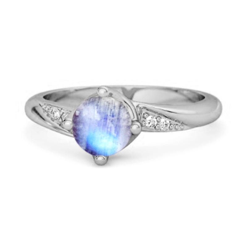 

Moonstone Classic Solitaire with Accent CZ Ring - 925 Sterling Silver 11.5 біле золото кольору