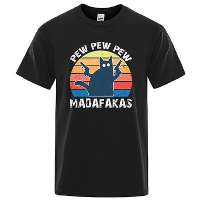 Pew Pew Madafakas T-Shirt Herren Kurzarm Neuheit Lustige Katze T-Shirt Vintage Sommer Tops Shirts Tee T-Shirt Rundhals Streetwear