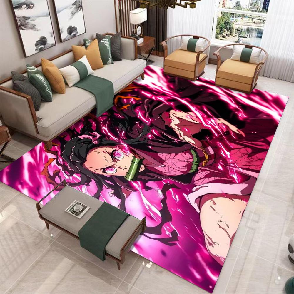 Demon Slayer Tanjiro Nezuko Theme Living Room Carpet Flame Effects Character Designs Large Area Rug for Anime Fans Home Decor