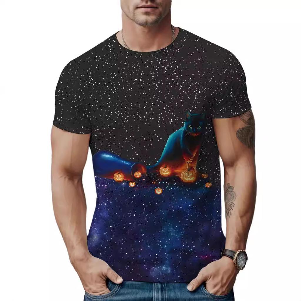 Sommar Rundhals 3D Djurtryck Topp Trendiga Lediga Kortärmade Herr T-shirts