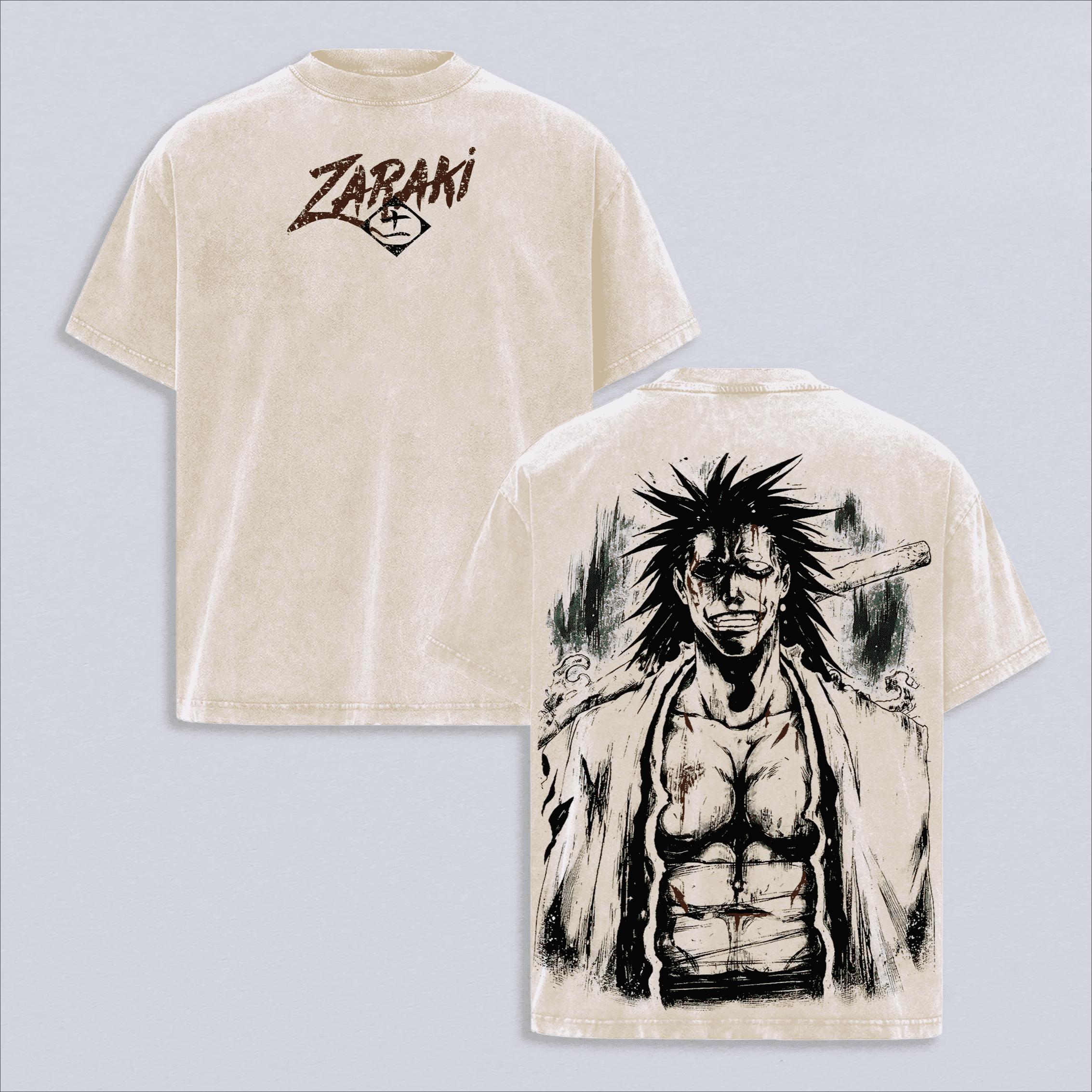 Zaraki Kenpachi BLEACH T-Shirt Vintage Y2k Gewaschenes Anime T-Shirt Herren Damen Kleidung Sommer Lässig Kurzarm Polyester T-Shirts Oberteile XL beige