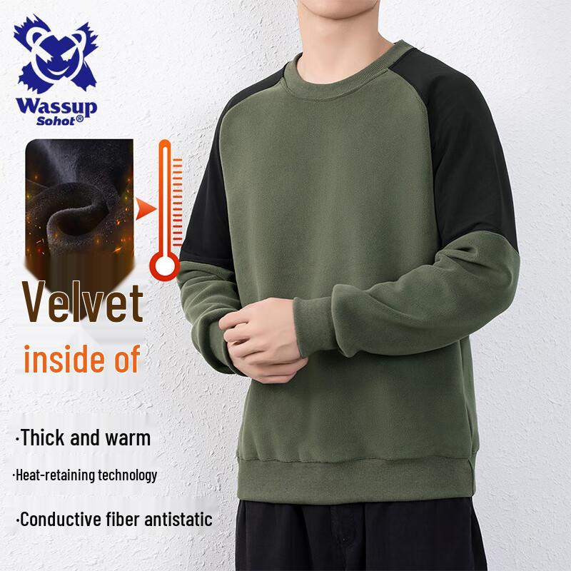 

Wassup Sohot Men s Spliced Fleece Round Neck Sweatshirt 4XL