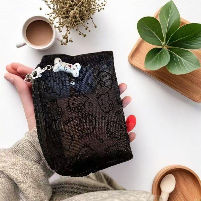 

Милая сетчатая косметичка и сумка для хранения кабелей с котиком White Mesh Flocked Cat - No Pendant