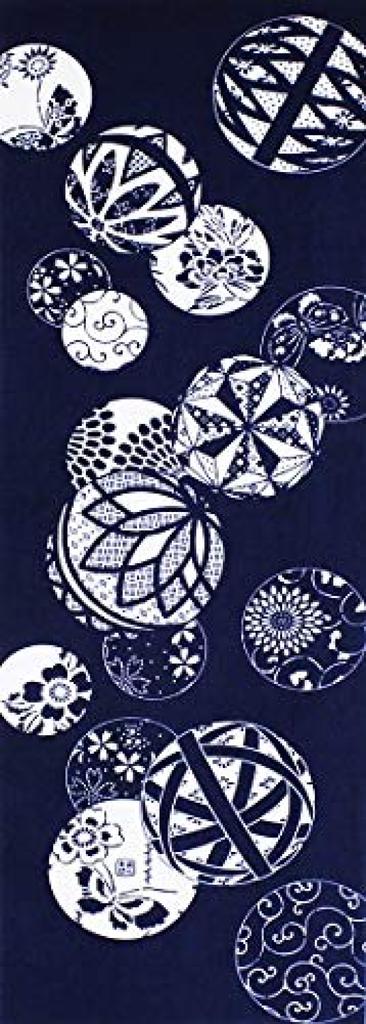 Dyeing Anbo Hand Towel Katagami Temari Authentic Dyed Cotton Made in 35cm x 100cm "Ise (Deep Blue)" 100% Tokuoka, Japan,