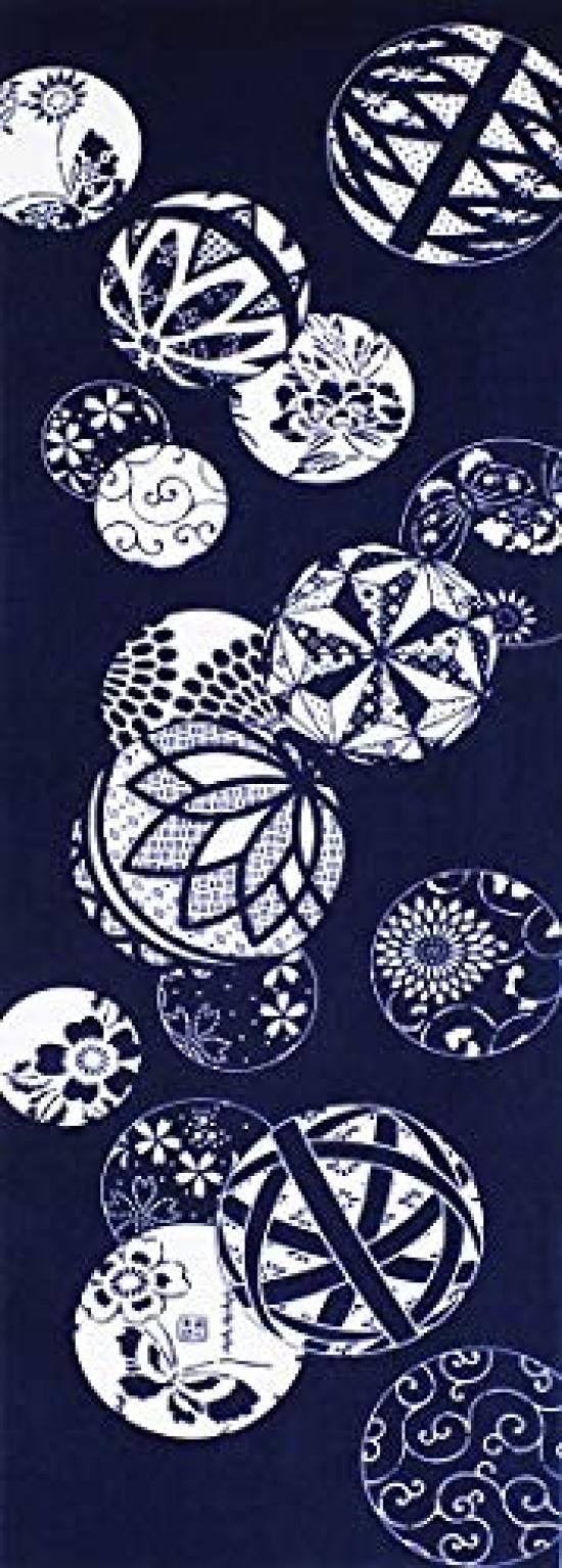 

Dyeing Anbo Hand Towel Katagami Temari Authentic Dyed Cotton Made in 35cm x 100cm Ise (Deep Blue) 100% Tokuoka, Japan,