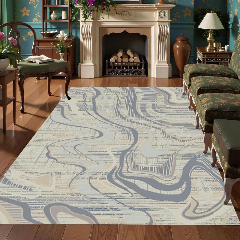 

Beige White Swirl Line Area Rug Modern Abstract Fluid Texture Washable Decorative Carpet for Living Room Bedroom Entryway 40x60cm