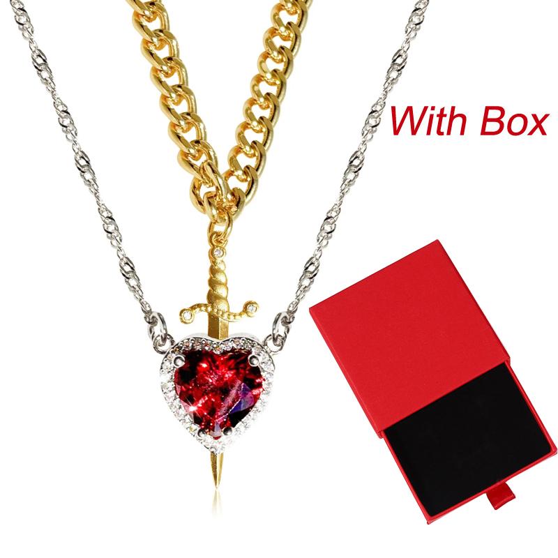 Set di 2 Collane Cuore e Spada - Acciaio Inossidabile Placcato Oro 18K Collane Cristallo per Coppia Donne Uomini Fidanzato Fidanzata