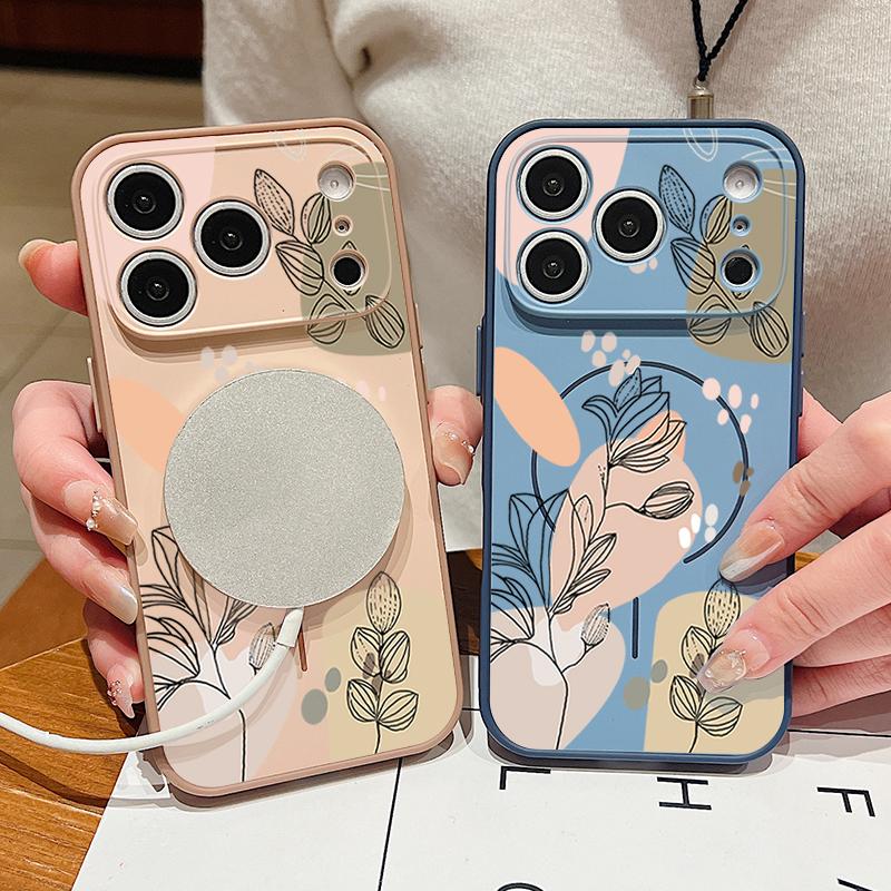 White Magnolia Flower Pattern Case For iPhone 17 Pro Max Magnetic For Magsafe Hybrid Slim Matte Cover For iPhone 16 15 14 13 Pro Max
