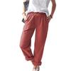 Summer Women Solid Color Casual Elastic High Waist Straight Pants