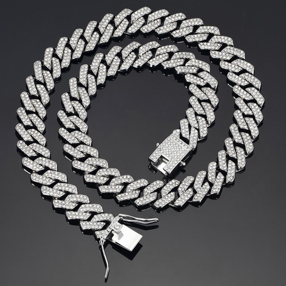 14mm Full Zirconium Cuban Chain Men's Hip Hop Cuban Necklace Bracelet Jewelry