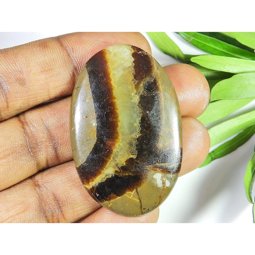 74Cts. Natural Yellow Septarian Oval Cabochon Loose Gemstone 30X47X05 MM RQ-1225