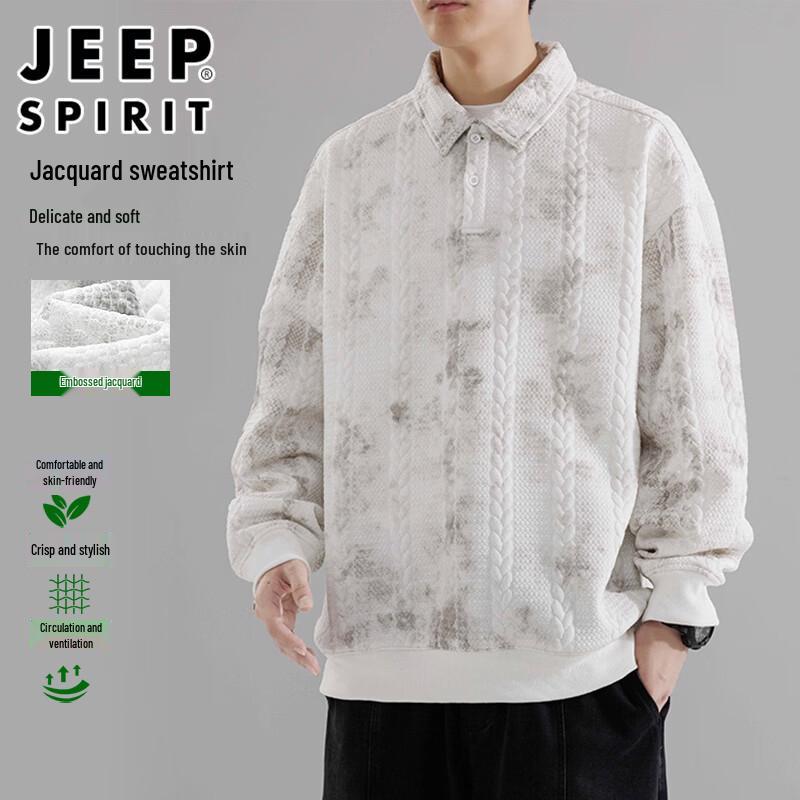 JEEP SPIRIT Unisex Casual Long-Sleeve Polo Sweatshirt 3XL