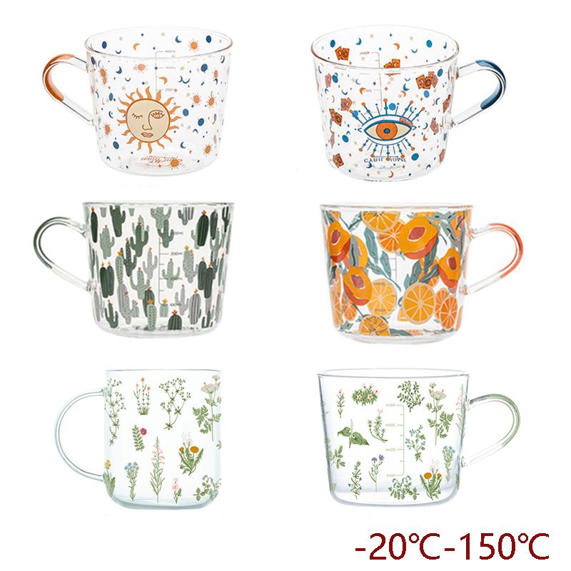 YWDL 500ml Mug Créatif en Verre avec Échelle et Poignée Lait Petit Déjeuner Café Mug Couple Gobelet Maison Verres à Eau Tasses Jus de Fruits