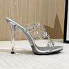 Dámské sexy sandály na podpatku 11 cm vysoké módní podpatky Dívčí střevíčky Pantofle na vysokém podpatku lodičky z lakované kůže sandály na křišťálovém podpatku