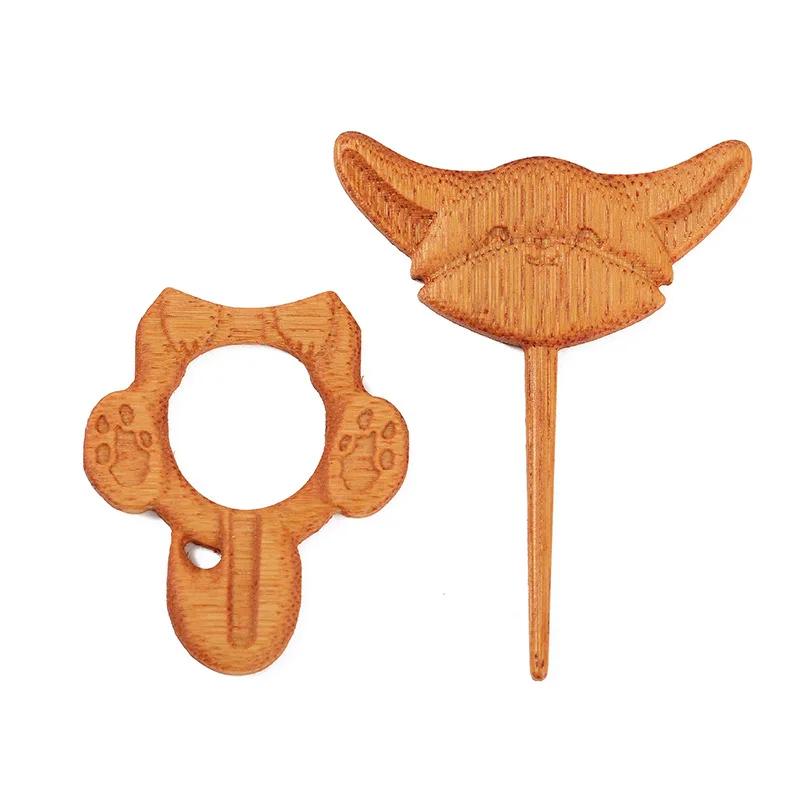 Brooch Pin With Wooden Animal Pattern Diy Craft Badge Cartoon Pin Funny Cute Shawl Pin Scarf Buckle Clasp Pins Jewelry Gift